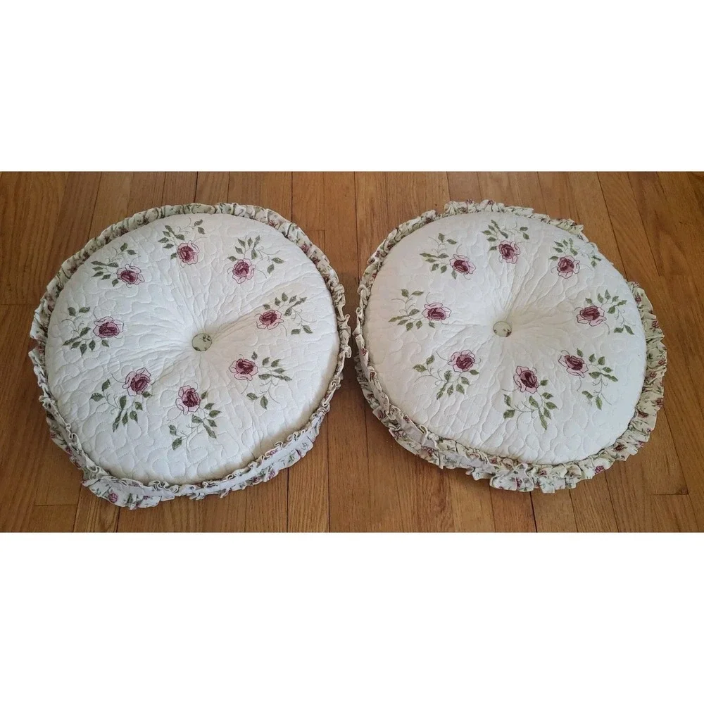 Vintage Floral Pillow Set Quilted Rose Cottagecore Throw Pillows Two Sided